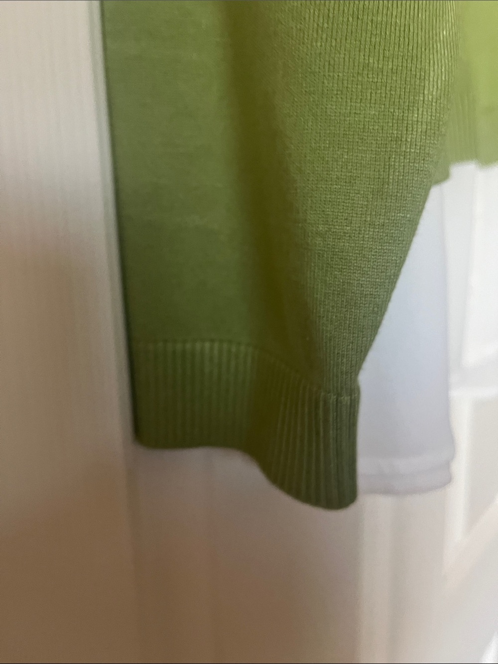 Adrianna Papell Olive V-Neck Sweater with White Shirt Layer - Picture 3 of 6